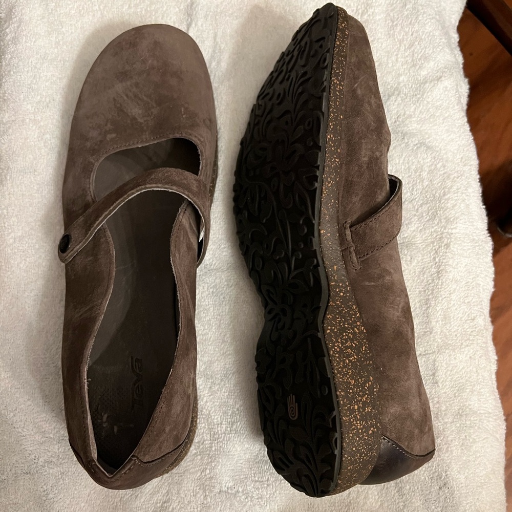 Teva Brown Suede Mary Jane Flats with Button Strap
